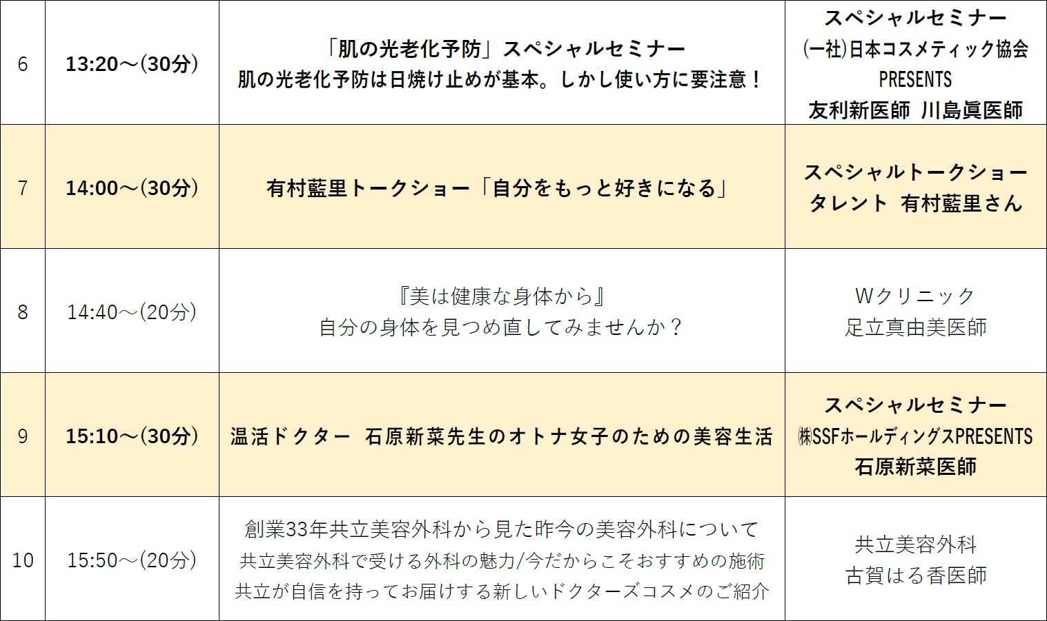 セミナーYellowエリア タイムテーブル②