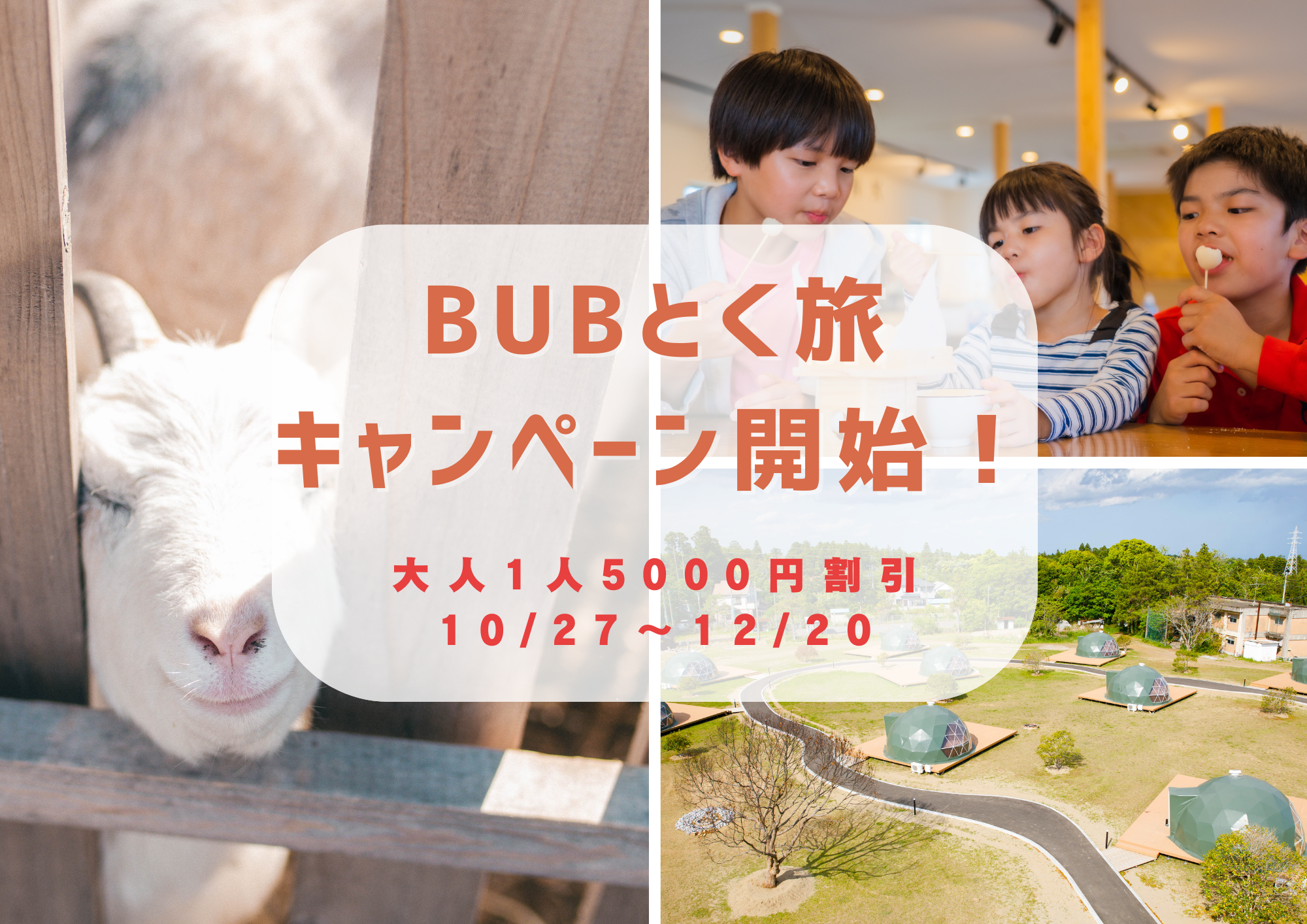 千葉県にあるグランピング施設BUB RESORTで10月27日からBUBとく旅キャンペーンを開始！