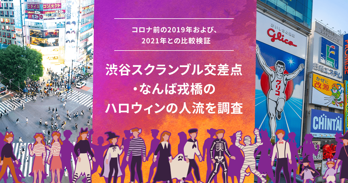 2022年ハロウィンの人流を調査 渋谷スクランブル交差点はコロナ前比4%増、昨年比49%増大阪なんば戎橋(えびすばし)はコロナ前比43%増、昨年比115%増