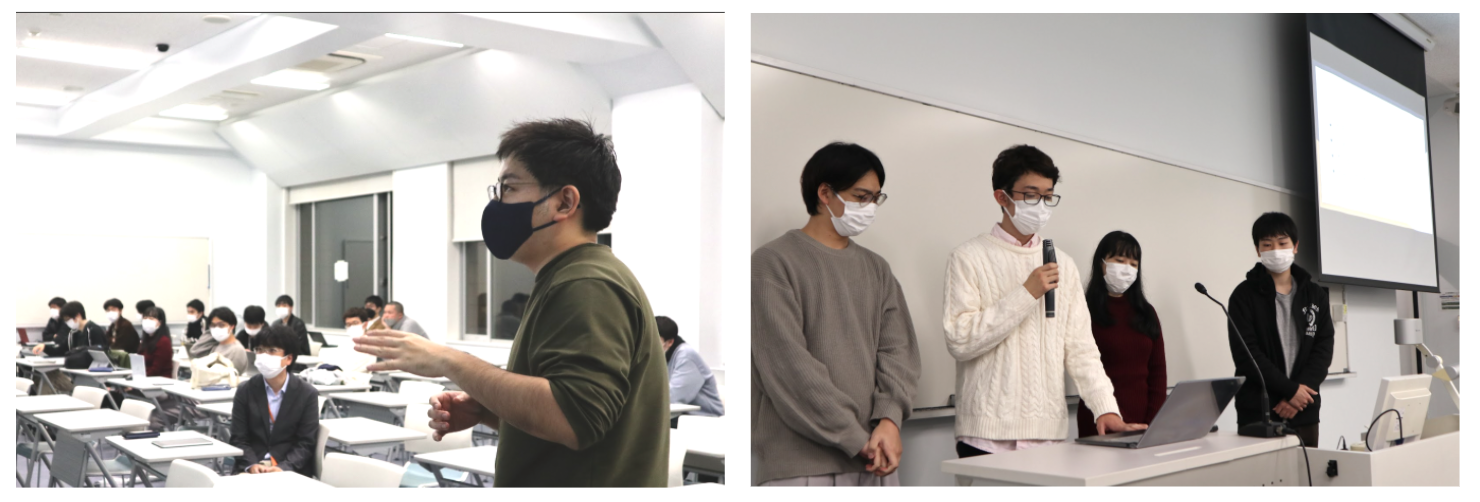 学生向け特別講義（左：人事責任者　小川、右：学生）の様子