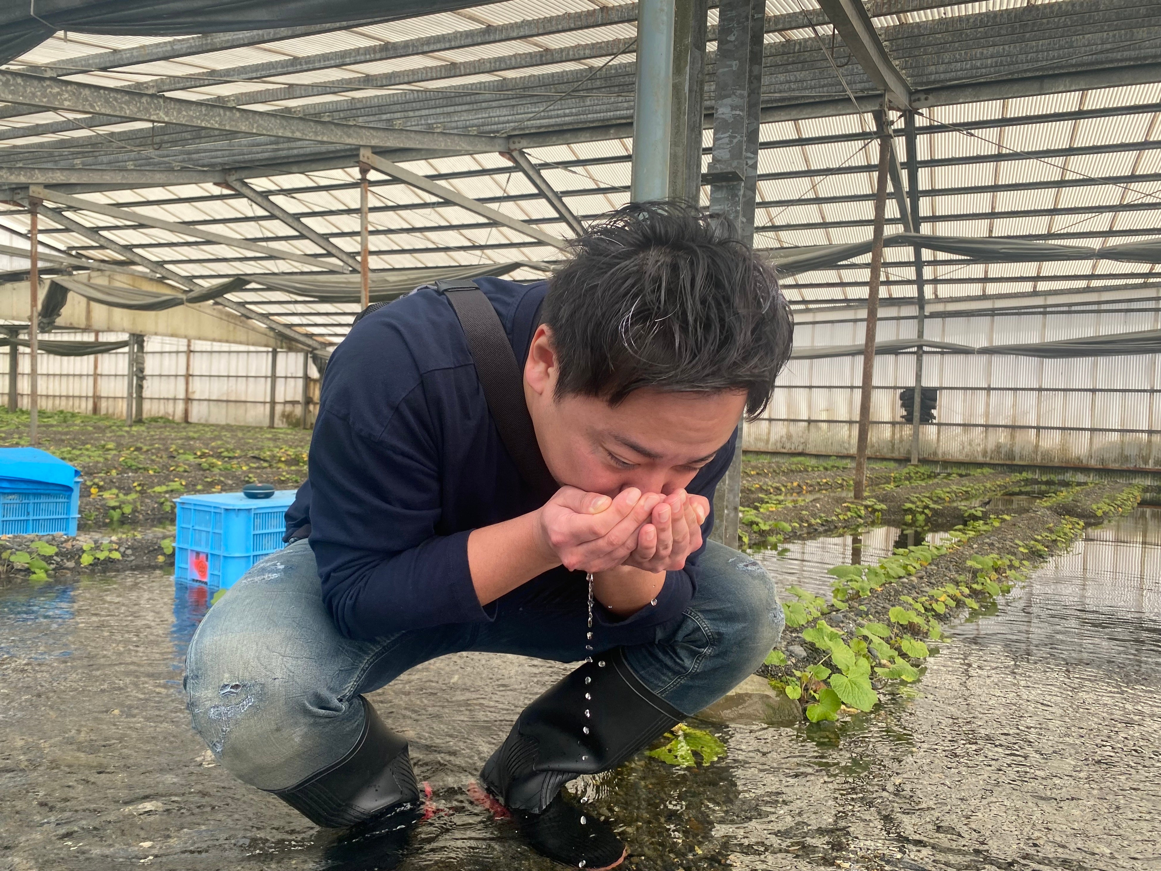 おもむろに水を飲む大将