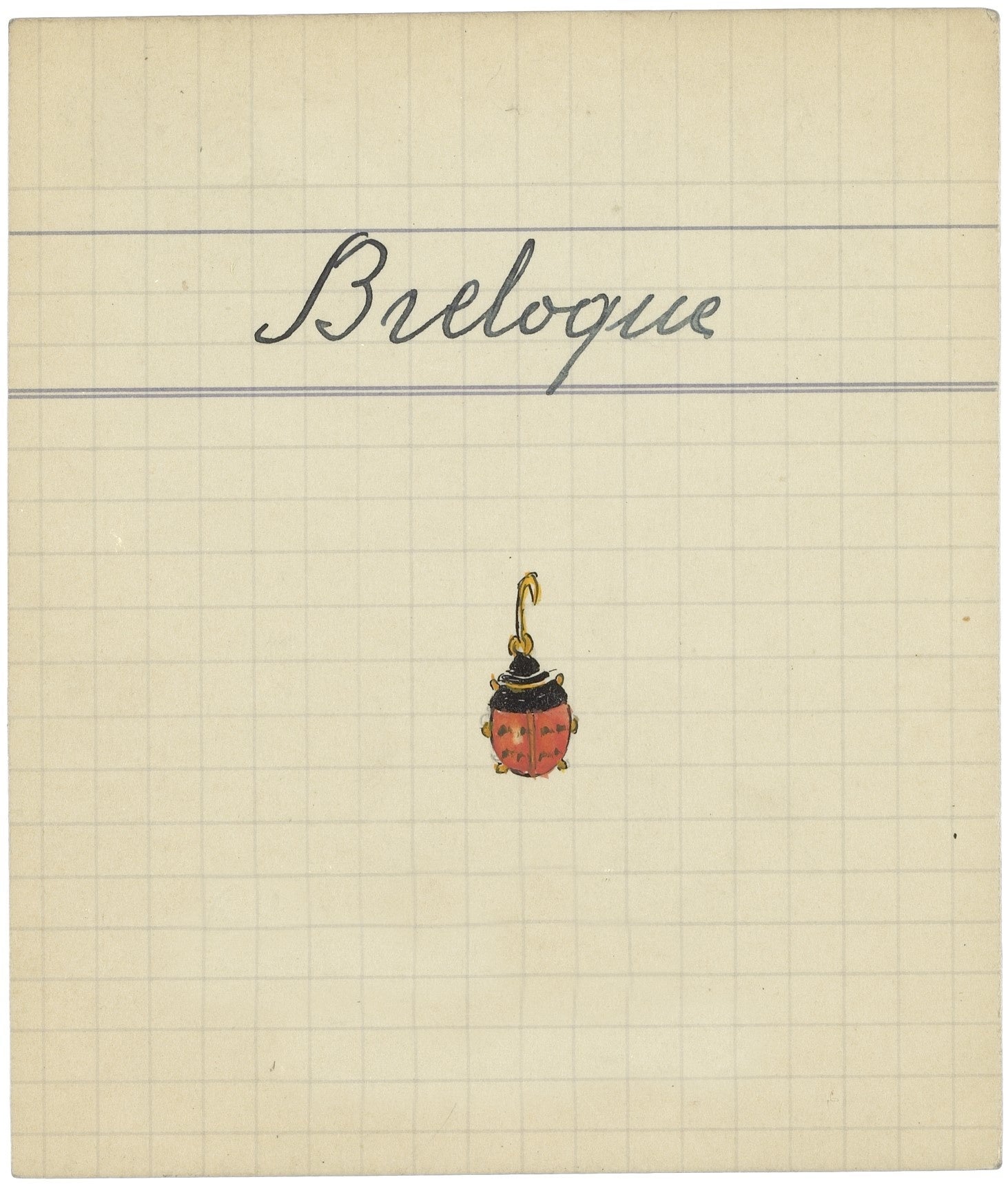 　レディバグ チャームの作品カード、1933年 ヴァン クリーフ＆アーペル アーカイブス