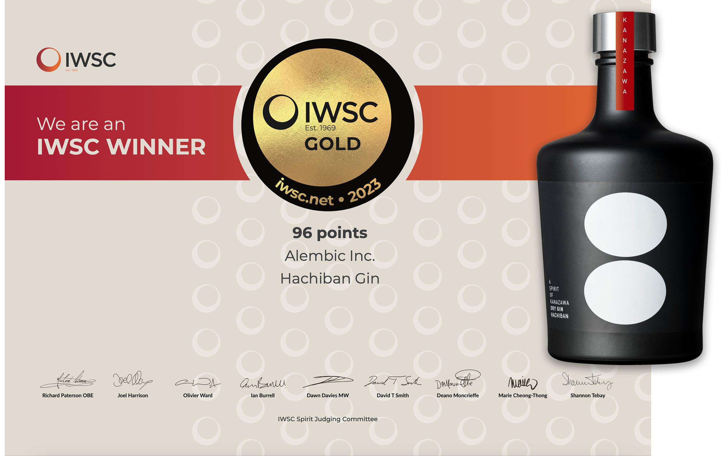 金沢大野発の蒸留酒「Alembic Dry Gin HACHIBAN」、世界的な酒類品評会「IWSC2023」にて金賞受賞