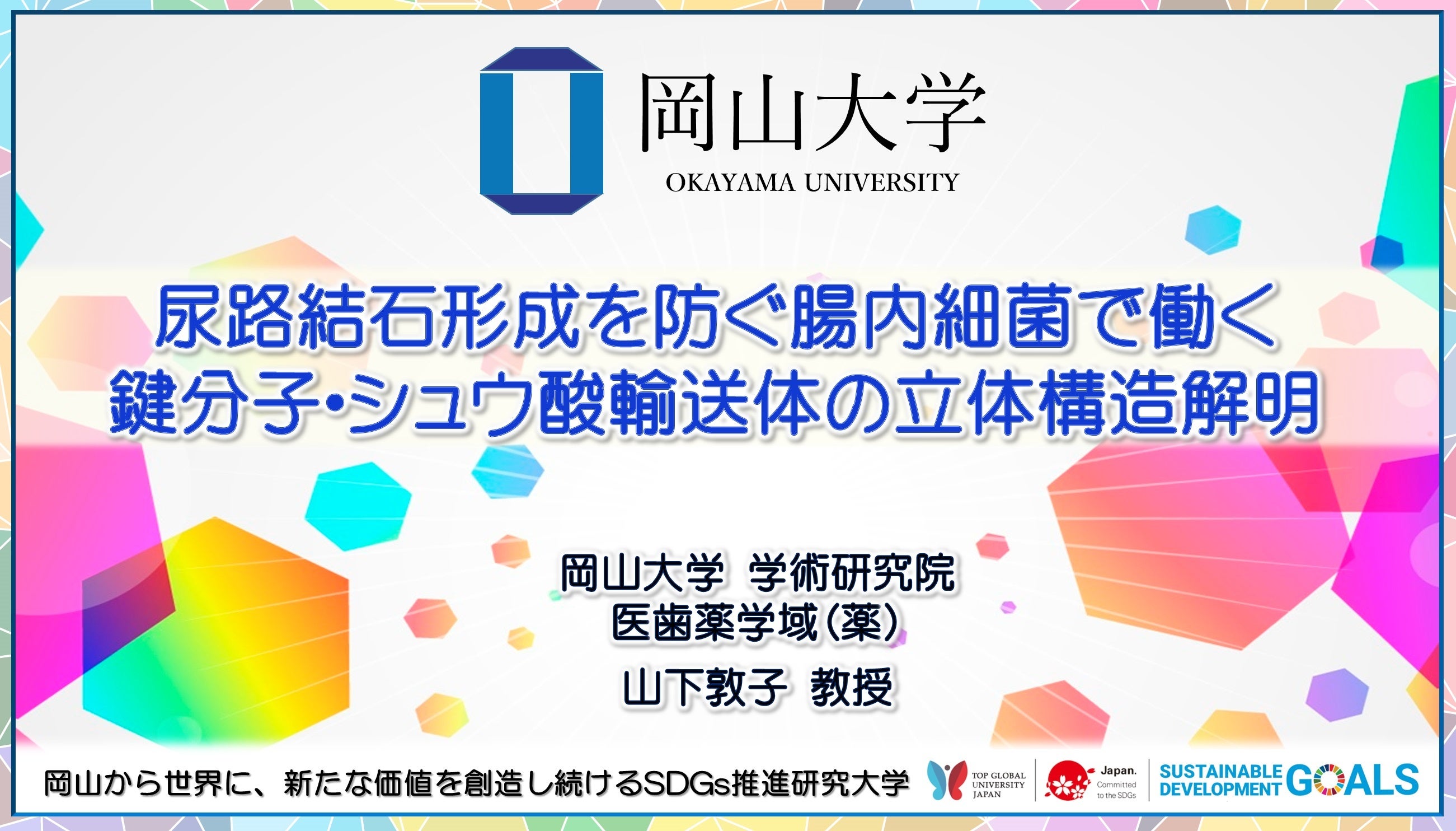 【岡山大学】尿路結石形成を防ぐ腸内細菌で働く鍵分子・シュウ酸輸送体の立体構造解明