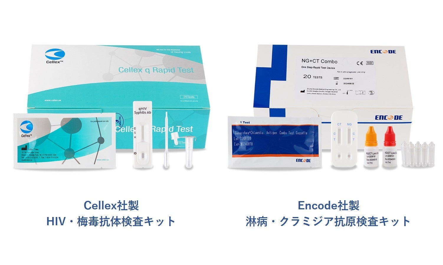 検査1回分ごとに個別包装した性感染症（HIV・梅毒・淋病・クラミジア）迅速検査キットを販売開始　※研究用