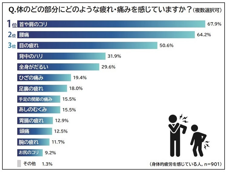 体のどの部分にどのような疲れ・痛みを感じていますか？