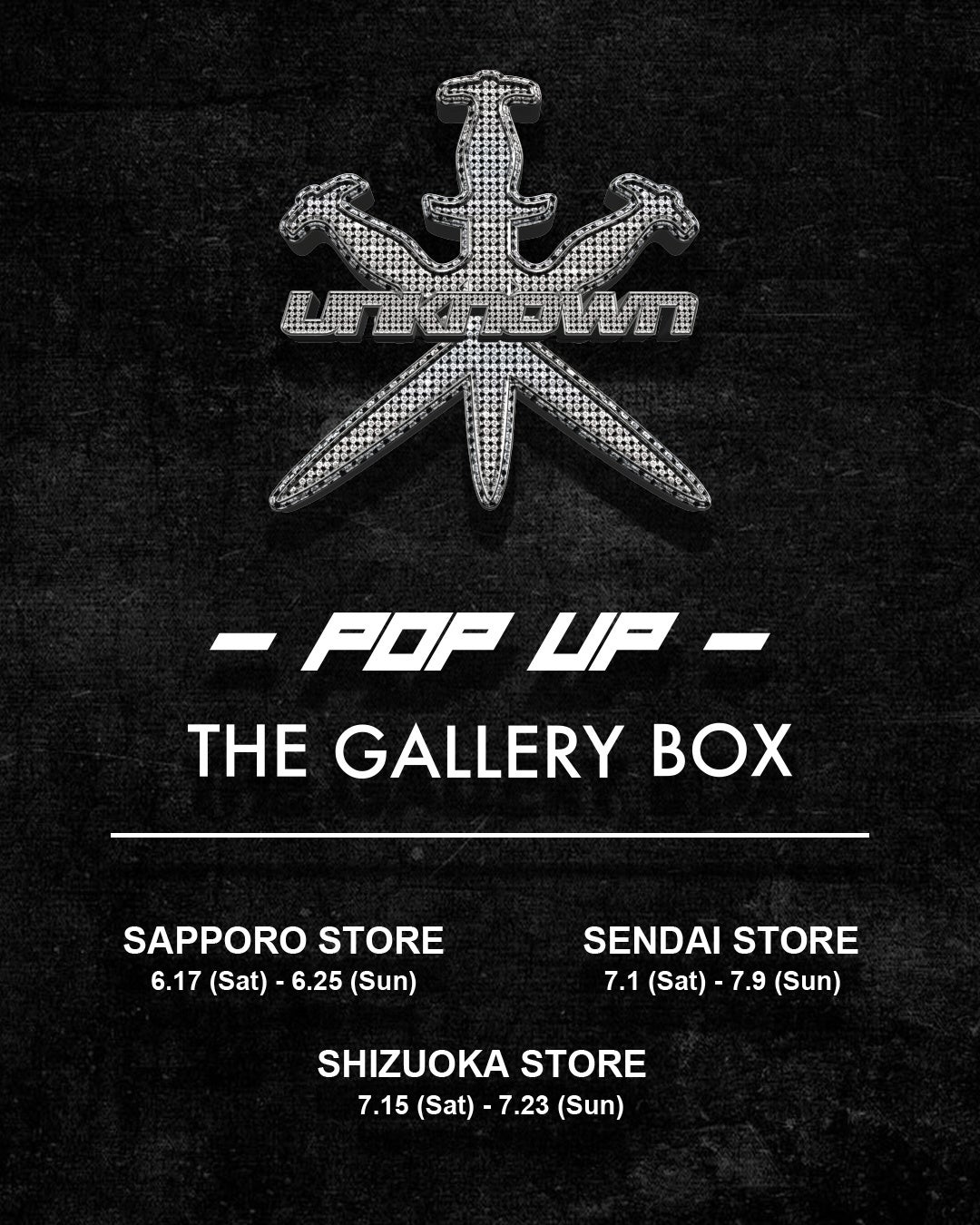 英国ロンドンのストリートブランドUNKNOWN LONDONが、セレクトショップTHE GALLERY BOXでPOP UP STOREを開催！