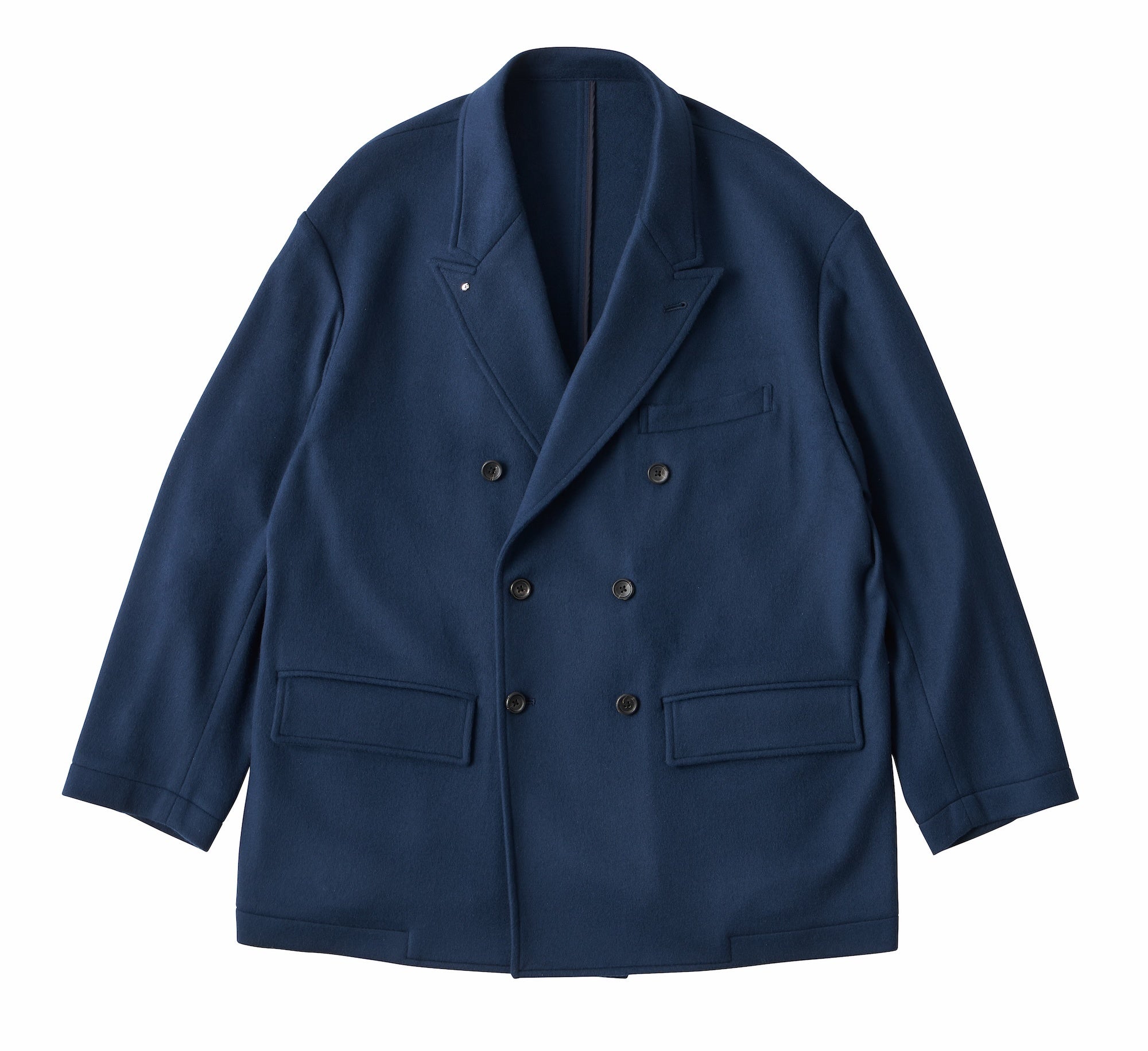 CASHMERE DE GAULLE DOUBLE TAILORED JACKET W／PLUTINUM CHARM（BABY CASH）　／COLOR：BLUE／SIZE：XS,S,M,L,XL,XXL／¥258,500