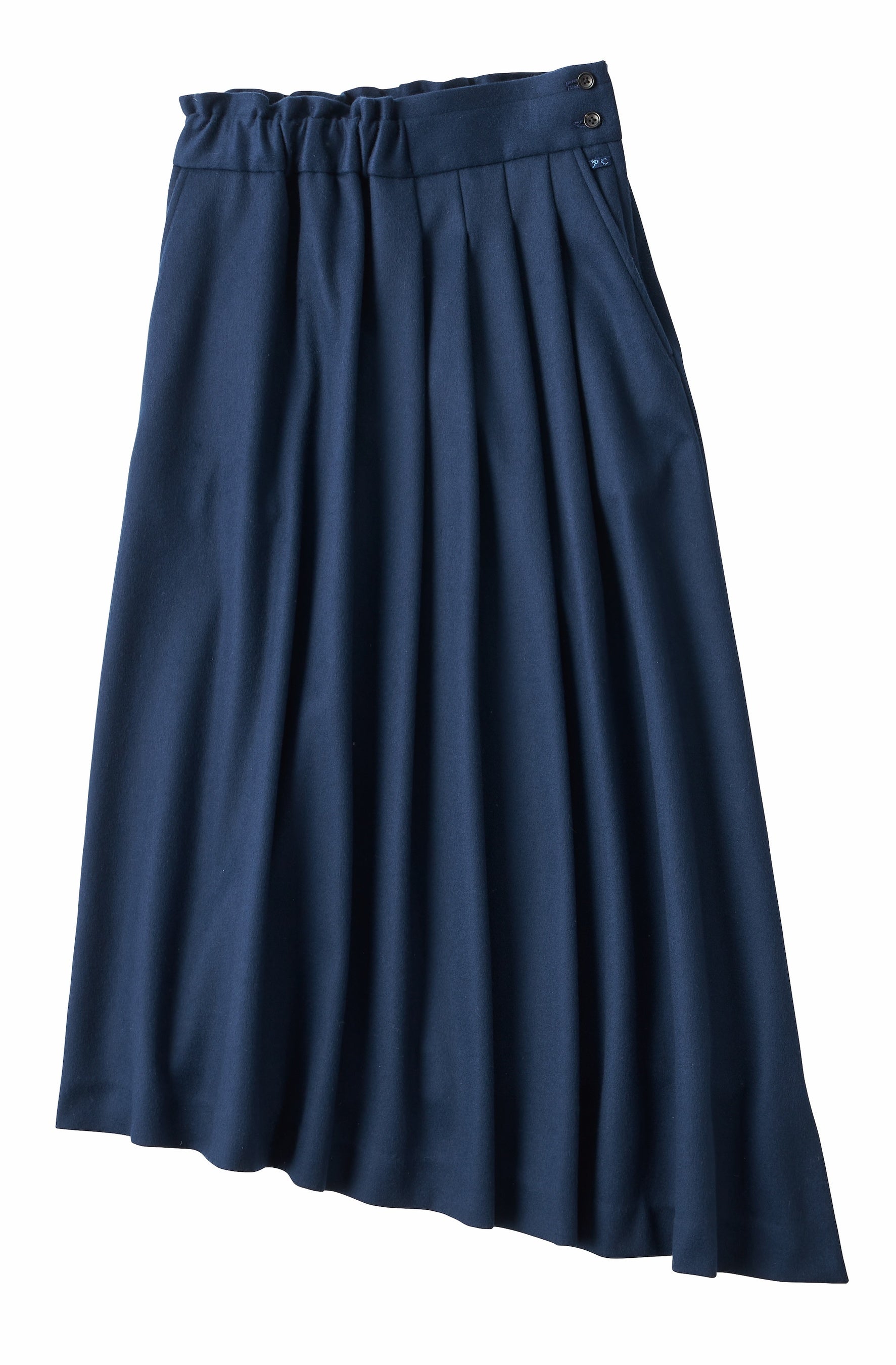 CASHMERE ASYMMETRY SKIRT（BABY CASH）　／COLOR：BLUE／SIZE：1,2／¥155,100