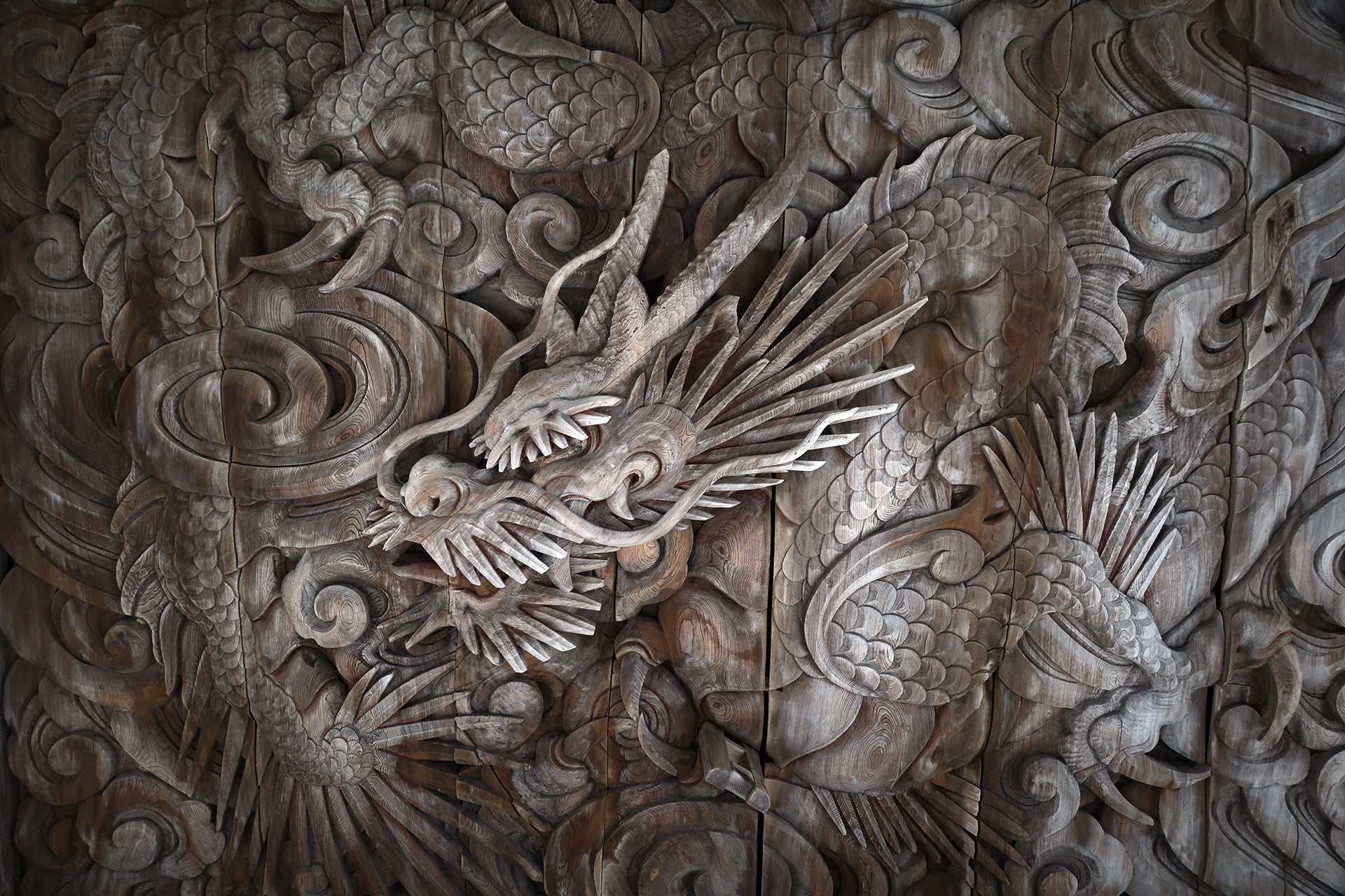 拝殿天井に彫られた龍