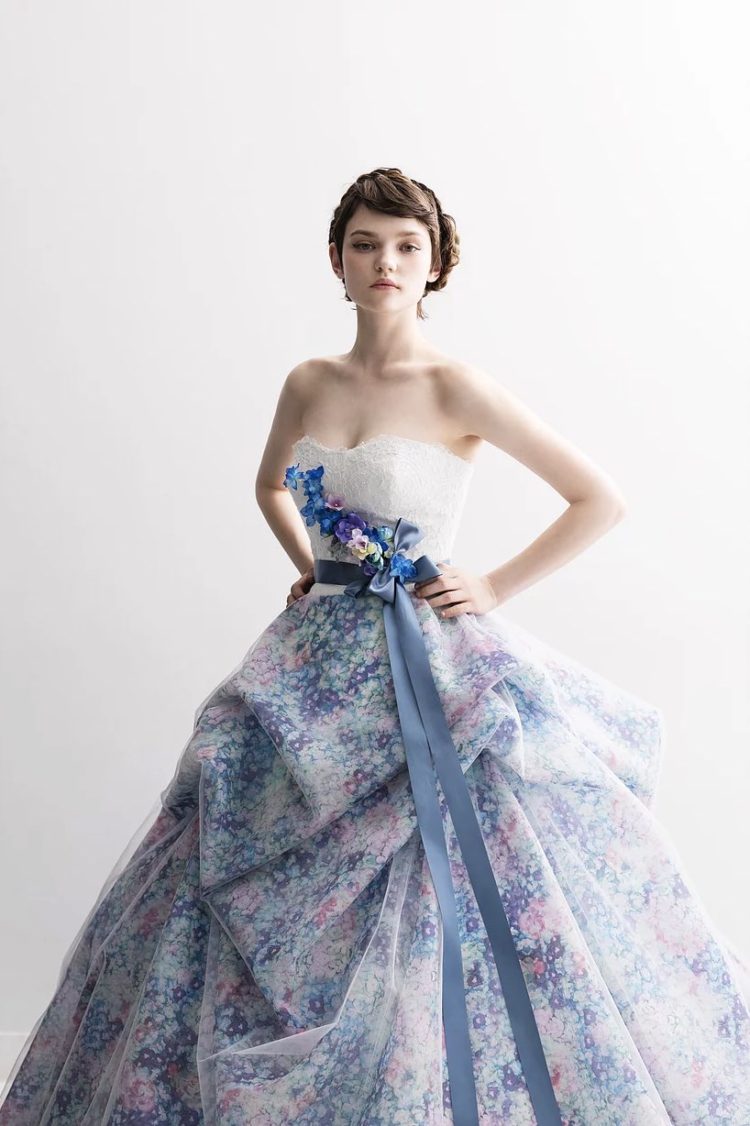 フラワープリント カラードレス ウエディング ブラウン 花柄 フラワー ドレス フラワー刺繍ドレス(ブラウン)CL1-439BR-M | パーティドレススタイル