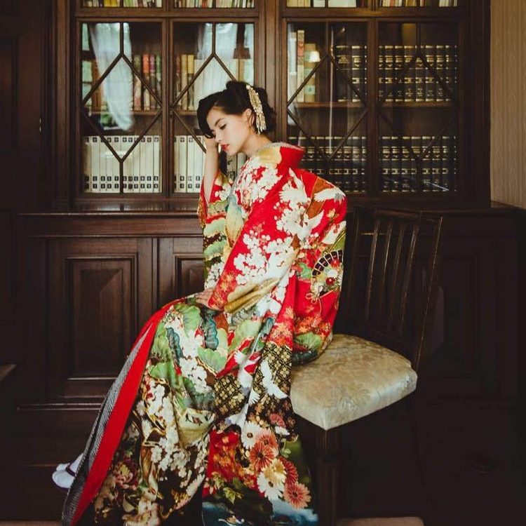 赤 金刺繡 鶴×牡丹×花車 色打掛 結婚式 披露宴（和装色打掛 