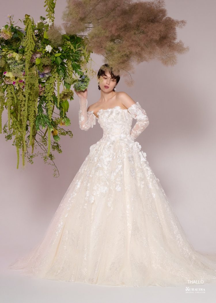 リラ ドレス｛IVORY｝5分袖 イギリス製 レース×五分袖ロングドレス/黒木麗奈 - カラードレス