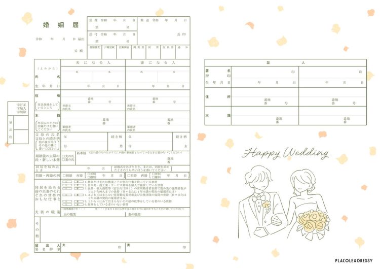 フラワーシャワーオレンジデザイン婚姻届