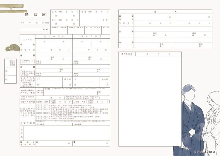 御朱印欄のある婚姻参り用デザインの婚姻届