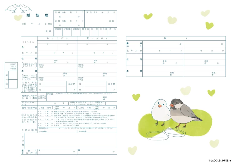 文鳥デザインの婚姻届